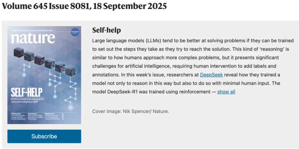 首个接受同行评审的大语言模型！DeepSeek-R1论文登《自然》封面，作者包括梁文锋-第2张图片-