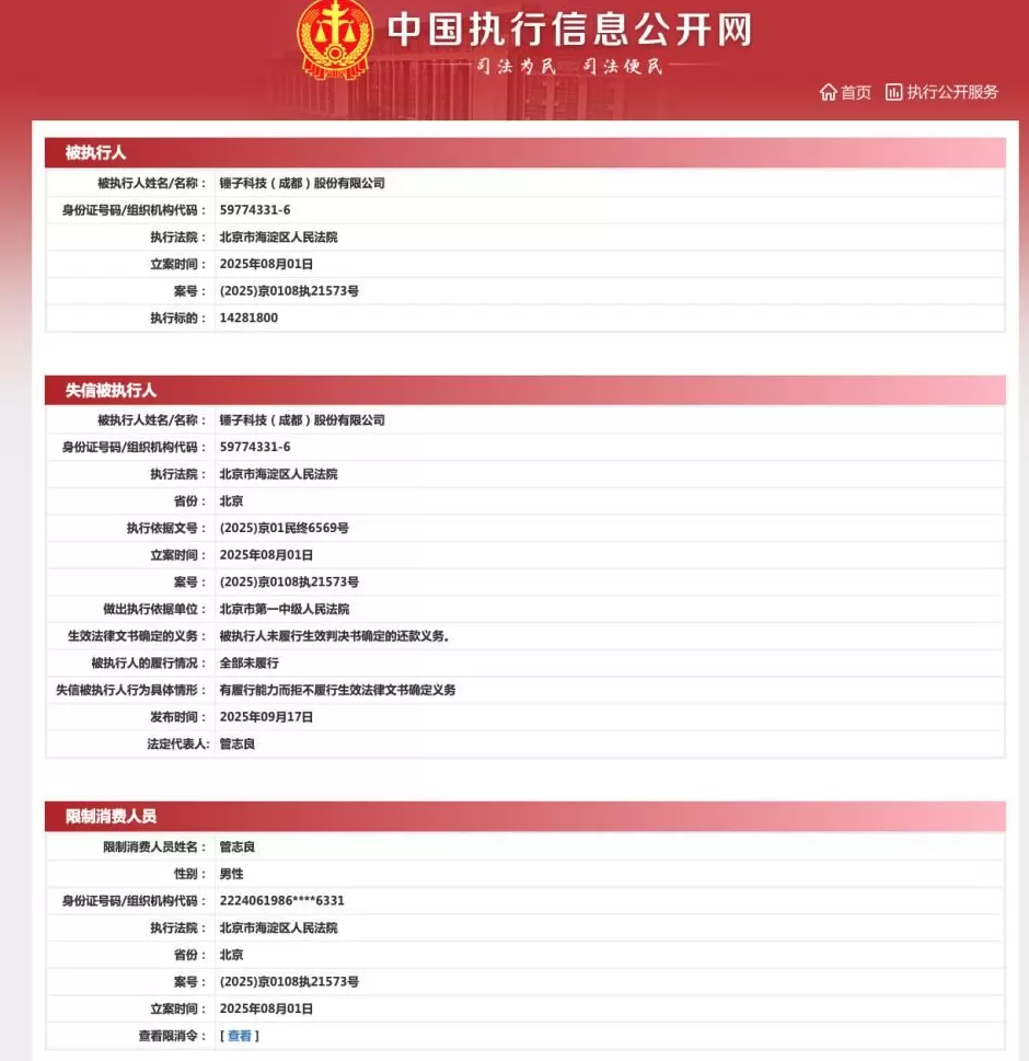 罗永浩实控的锤子科技成“老赖”-第2张图片-