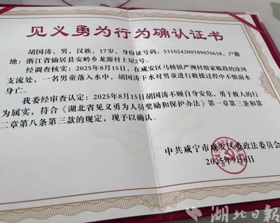 胡国涛不幸去世，年仅17岁-第1张图片-