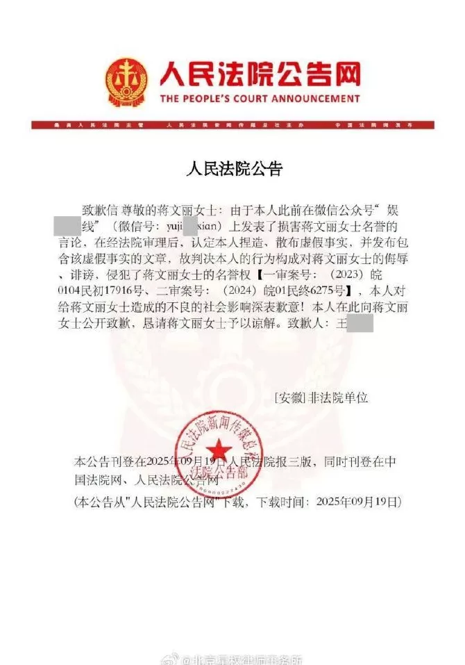 博主造谣“蒋雯丽包养男大学生”被罚-第1张图片- 博主造谣“蒋雯丽包养男大学生”被罚-第1张图片-