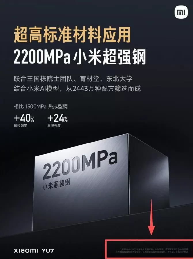 小米汽车回应“2200MPa小米超强钢”被小字标注为“项目名称”：行业通行做法-第2张图片-