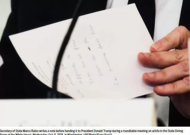 鲁比奥会上给特朗普递纸条，内容曝光-第1张图片-