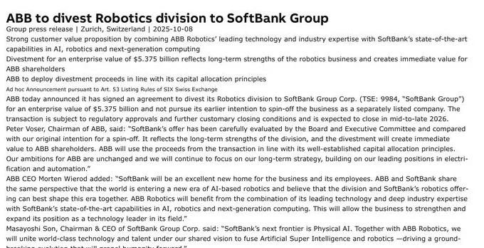 放弃独立上市，ABB拟380亿元卖掉机器人业务-第1张图片-