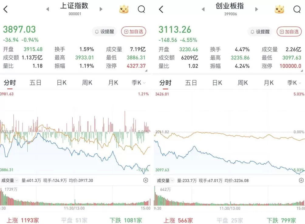 A股低开低走，沪指失守3900点：半导体产业链、贵金属大幅回调-第1张图片-