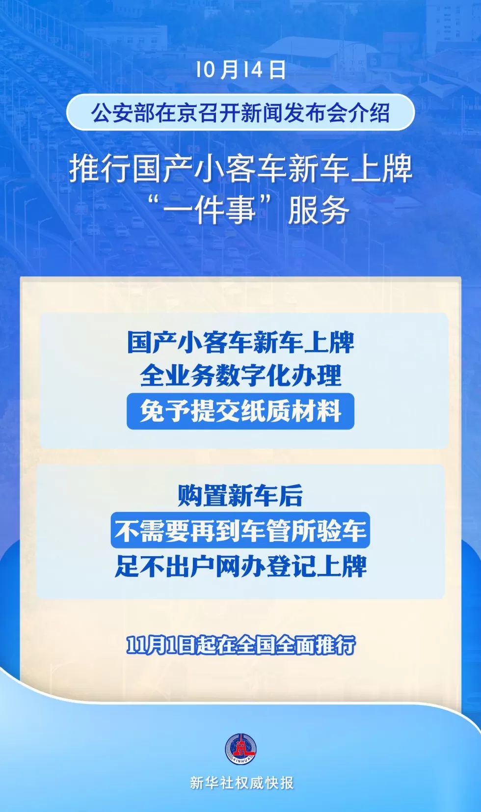 11月1日全面推行！国产小客车新车上牌不用再跑车管所-第1张图片-
