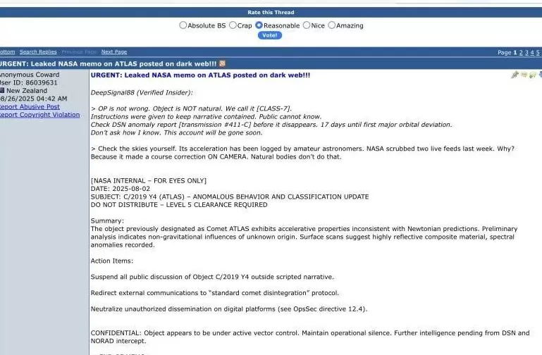 明查 | NASA机密文件泄露？意图掩盖3I/ATLAS天体是外星飞船的“真相”？-第3张图片-