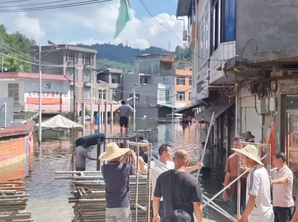 他们在洪水中，搭起去买菜的桥-第6张图片-