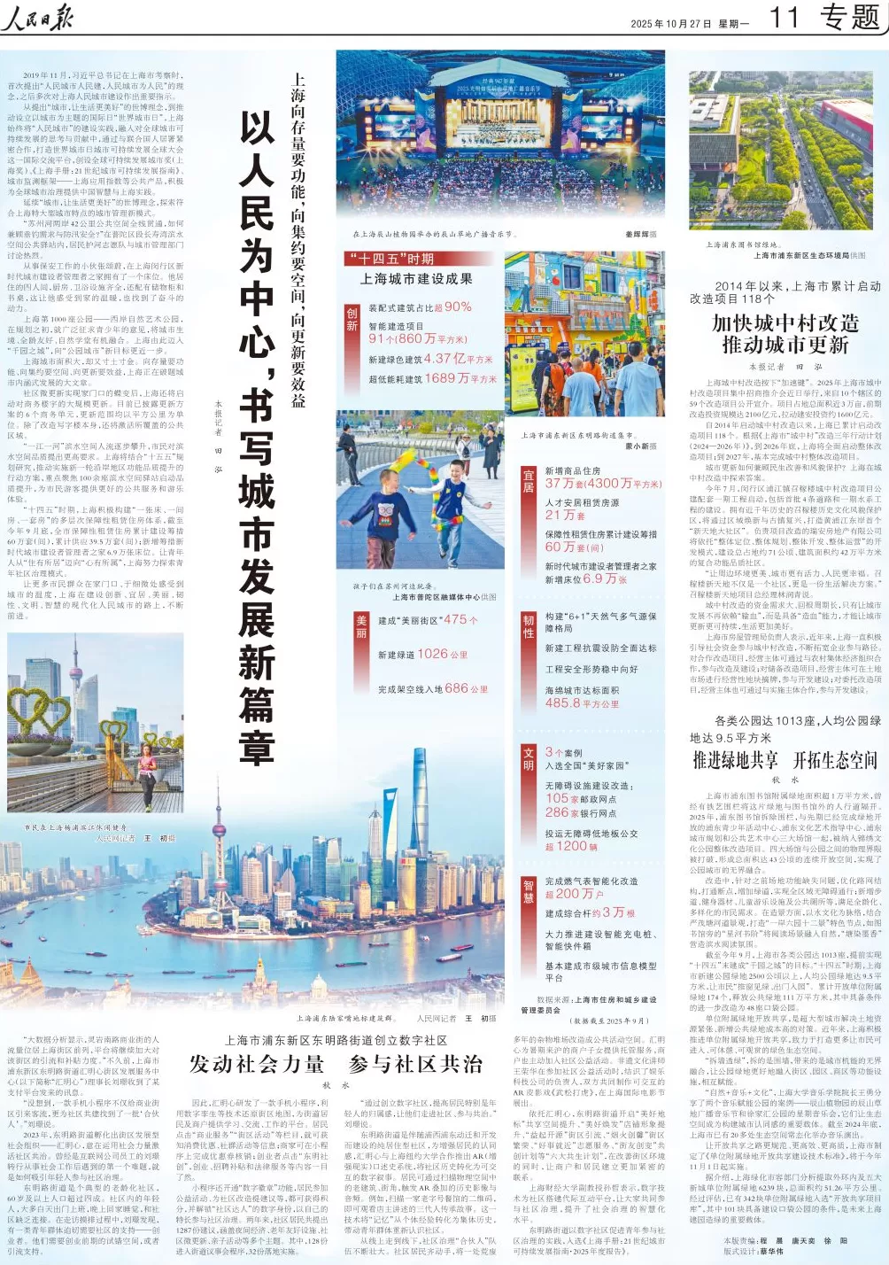 人民日报整版聚焦上海：以人民为中心，书写城市发展新篇章-第1张图片-