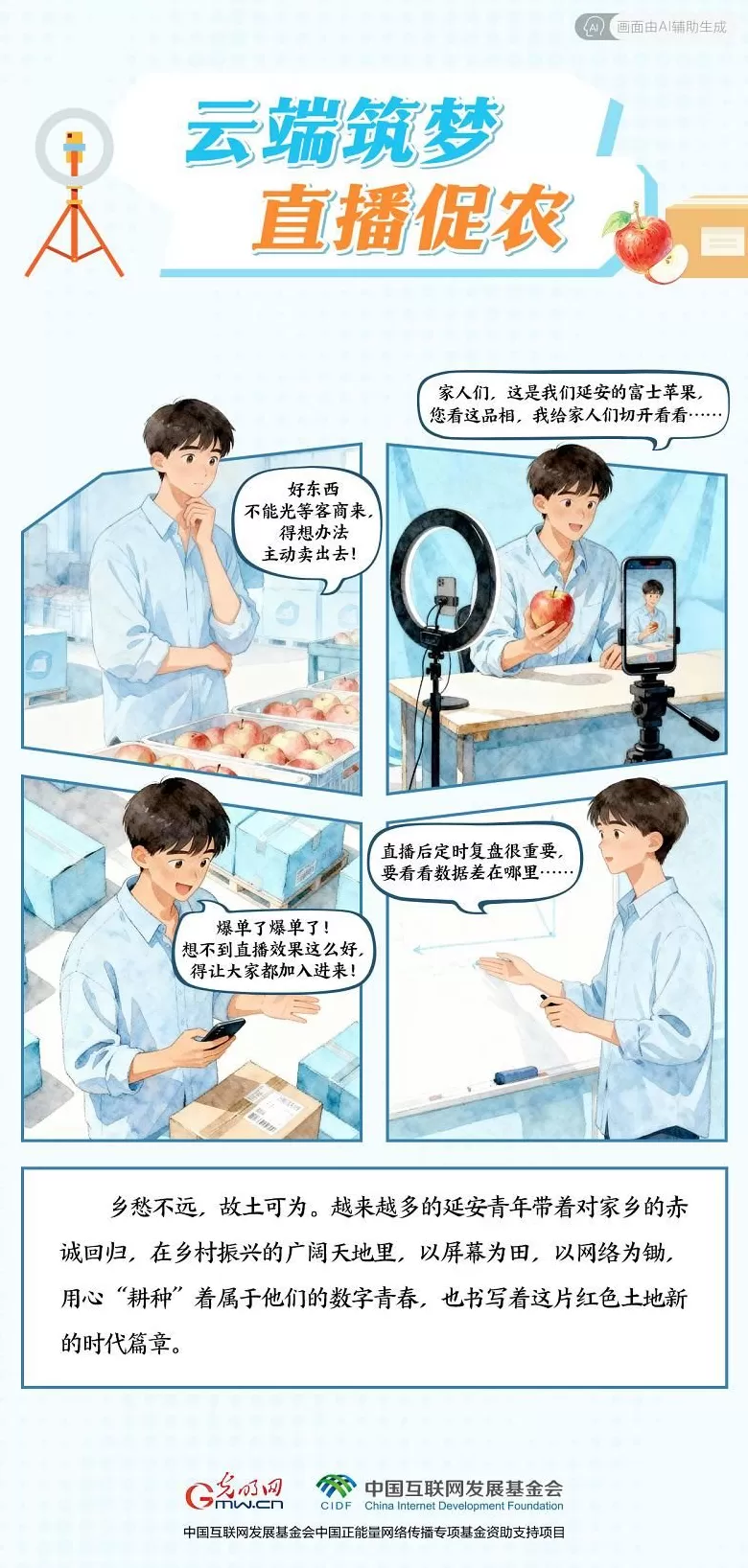 【我在老区“种”青春·AI漫画】云端筑梦直播促农-第1张图片-