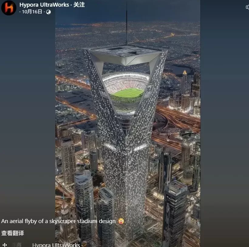 明查｜沙特建造的“空中足球场”画面流出？确有计划，但网传视频是AI-第3张图片-