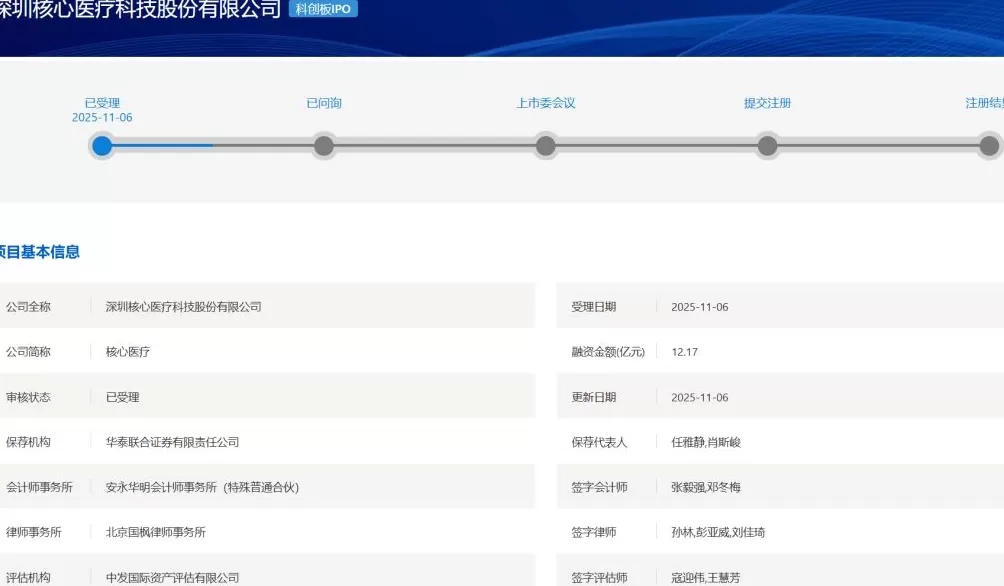 第五套标准重启后首家创新医疗器械企业！核心医疗科创板IPO获受理，拟募资12.17亿-第2张图片-