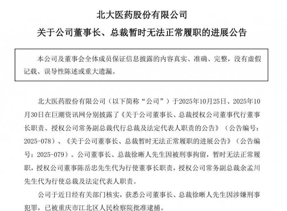 北大医药董事长，已被批准逮捕！-第1张图片-