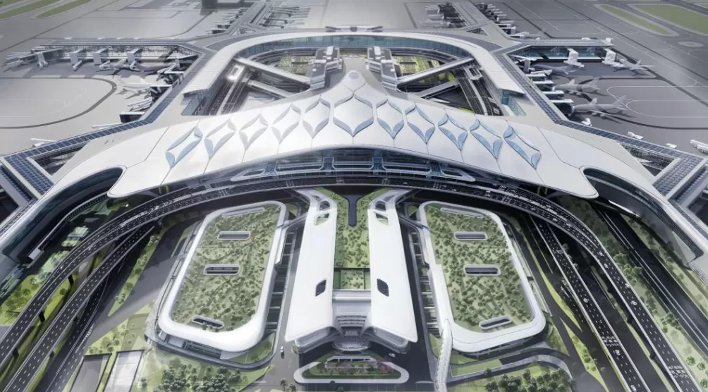 首根“飞鸟柱”完成吊装，浦东机场T3航站楼开启屋面系统施工-第1张图片-