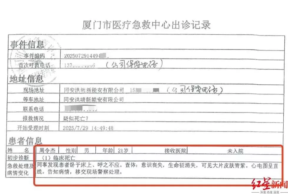 厦门21岁员工入职三个半月后宿舍猝死，家属质疑过劳死未获工伤认定-第2张图片-